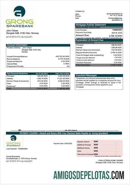 em branco Noruega Grong Sparebank Declaração de hipoteca modelo Word e PDF